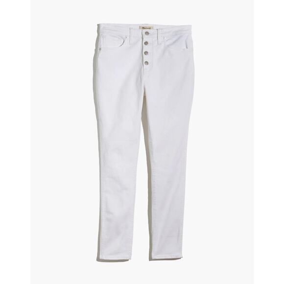 Madewell 10” High Rise Skinny Jeans White Plus 34 Button Fly Step Fray Hem - Picture 2 of 9
